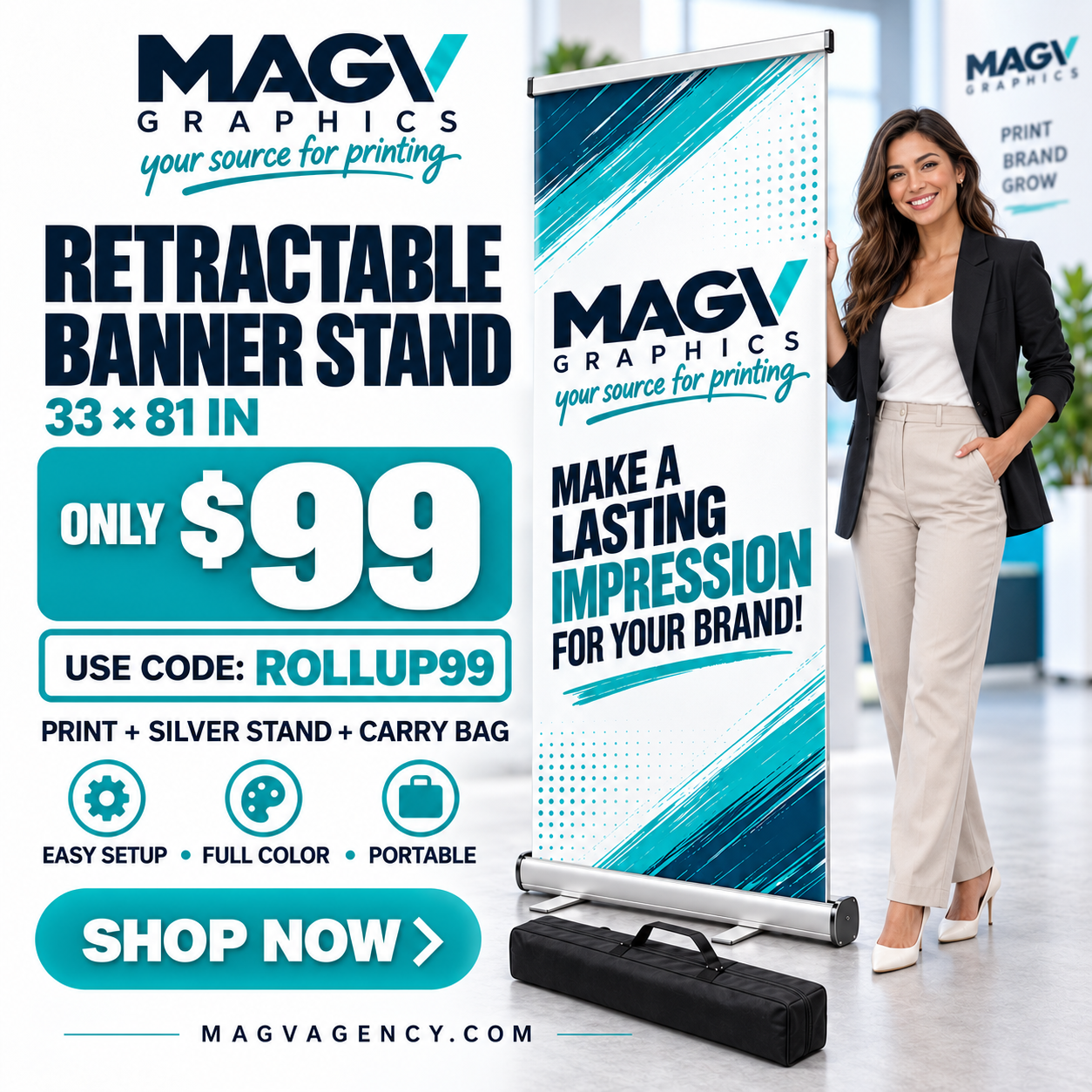 $99 Premium Silver Retractable Banner — ROLLUP99