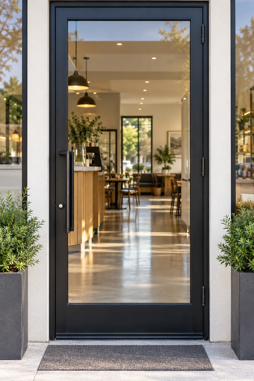 Blank modern storefront glass door