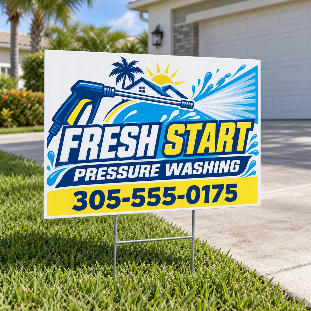 Corrugated plastic yard sign with printed business graphics