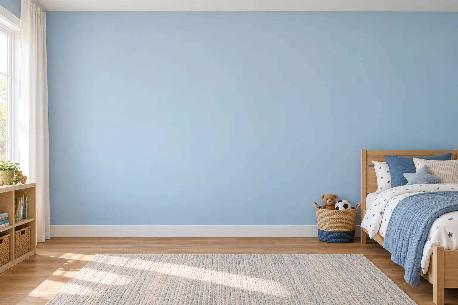 Blue child’s room with blank wall