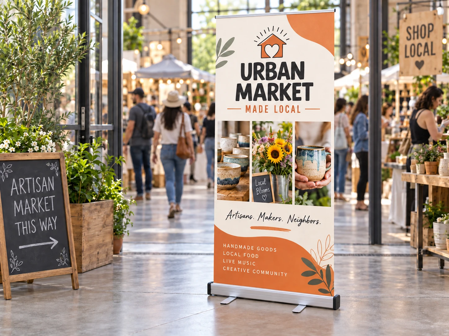 Retractable printed banner display and its base