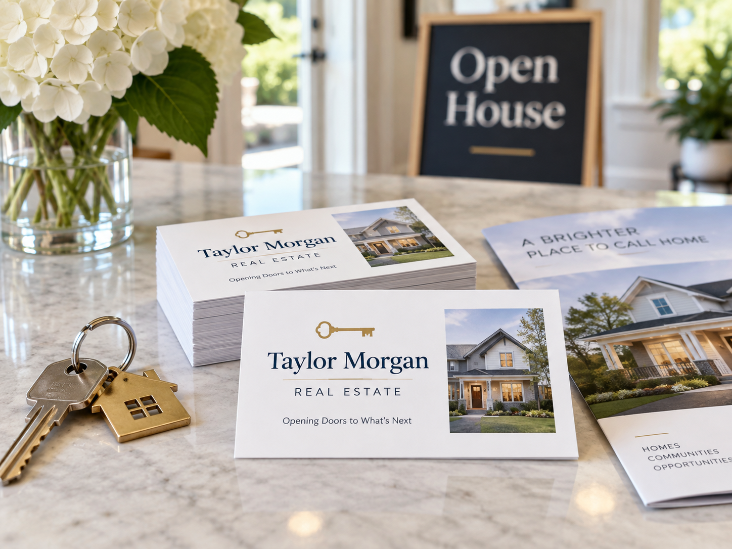 Printed business cards with different artwork layouts